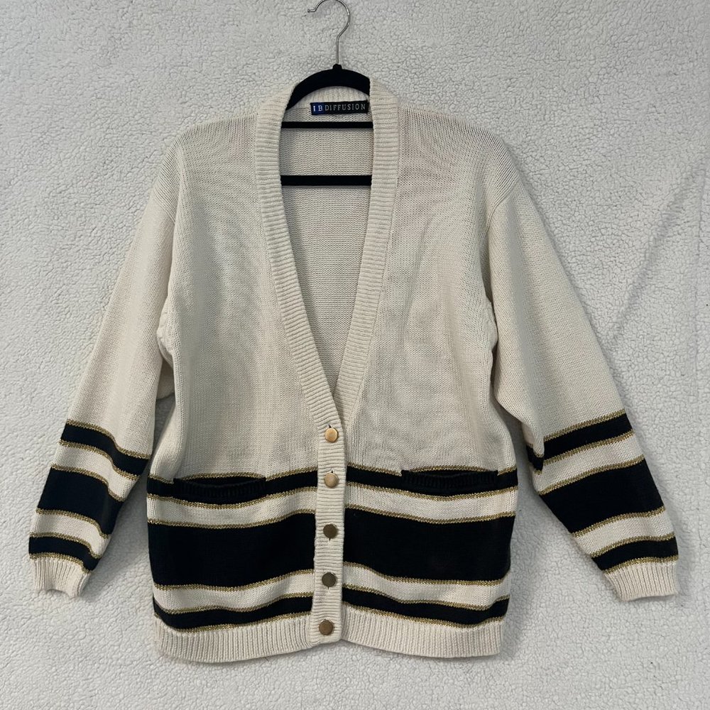 IB Diffusion Vintage Cardigan Sweater with Gold Buttons Gold and Black stripes